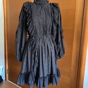 Ulla Johnson Presley Ruffle and Lace Black Polka Dot Cotton-Blend Dress, Size 6